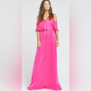 Show Me Your Mumu Caitlin Ruffle Maxi Dress XS Pink Satin Ruffled Bridesmaid